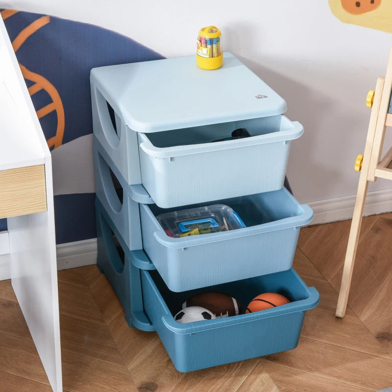 Qaba 3 Tier Kids Storage Unit, Toy Organizers and Storage with 3 Drawer for Bedroom Nursery Living Room for Boys Girls, Blue