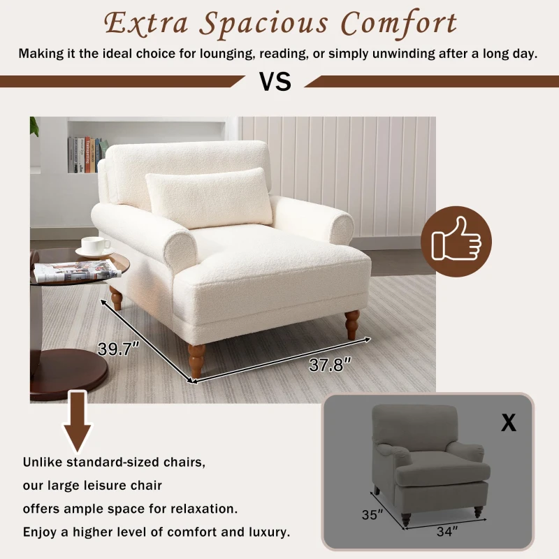 Luxurious Accent Chair with Circular Armrests and Ergonomic Lumbar Support, Cozy Lounger for Living Rooms, 36.5" L x 37.5" W x 32.5" H, Beige