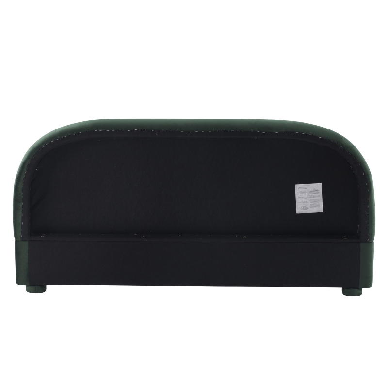 Luxury Upholstered Queen Bed Frame with Curved Headboard, Soft Velvet Sleeper Bed for Bedroom, 87'' L x 68.5'' W x 33.5'' H, Dark Green