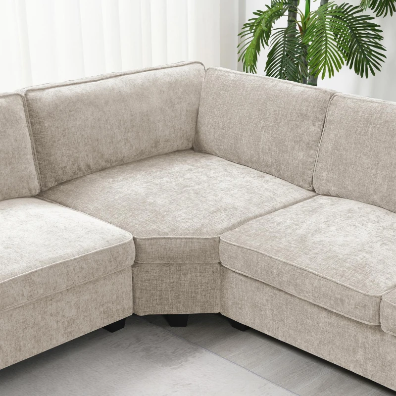 Plush Chenille U-Shaped Sectional Sofa with Cup Holders, Large Deep Seat Couch for Apartment, 117.5'' L x 68'' W x 31'' H, Beige