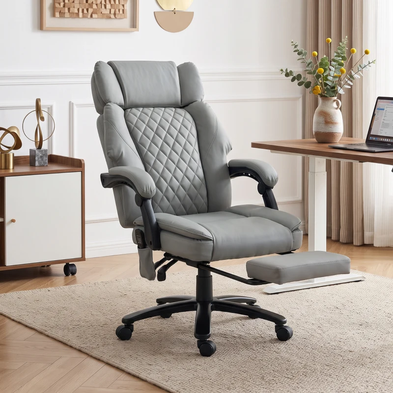 HOMCOM Massage Office Chair with Heat, 400lbs Heavy Duty Desk Chair with Adjustable Headrest, Reclining, Footrest, Light Gray