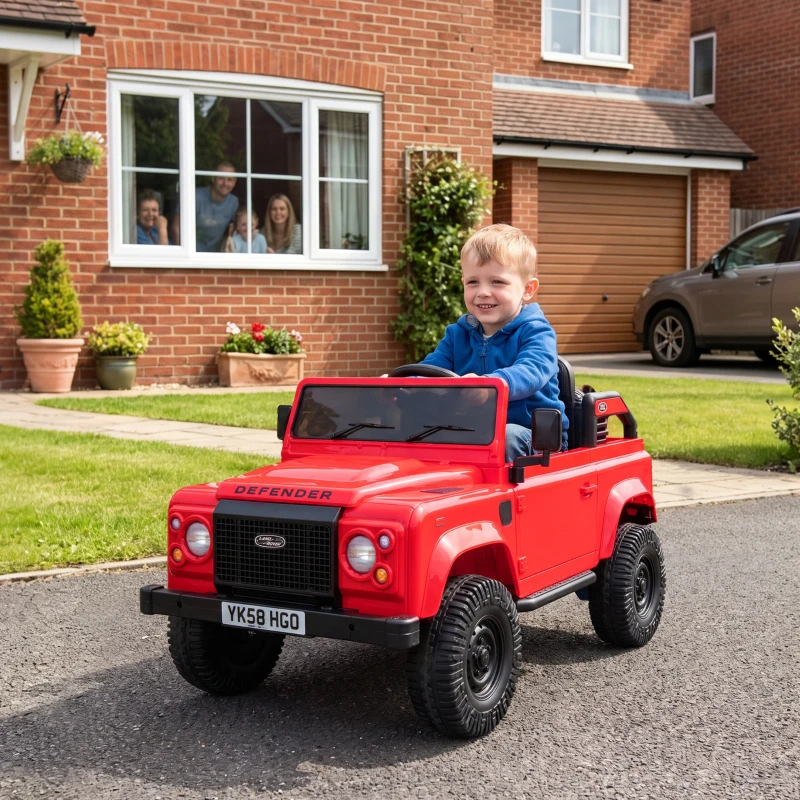 Qaba 12V Electric Car for Kids 3+ Years, Licensed Land Rover Defender Toddler Ride on Car w/ Remote Control, Red