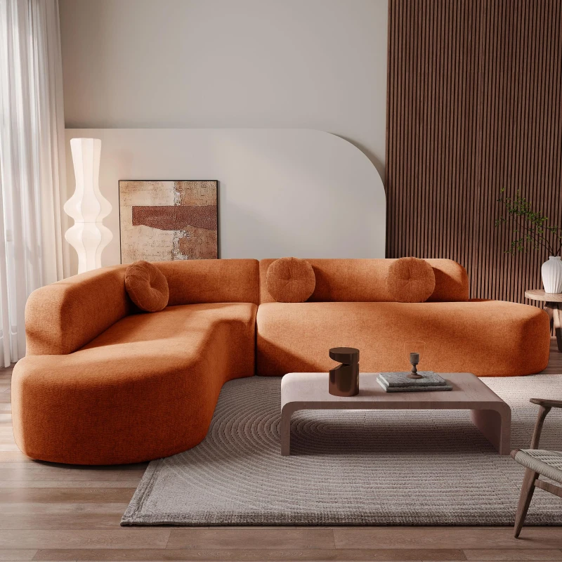 Modern-Style Sectional Sofa with Curved Corner Design, Perfect Modular Sofa for Family Gatherings, 122" L x 86" W x 27.5" H, Orange