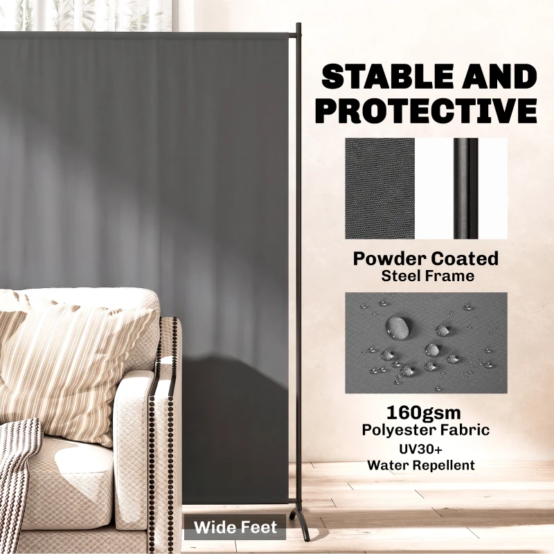 Outsunny Outdoor Privacy Screen, 5.9FT Tall Room Divider with UPF30+ Protection, Freestanding Privacy Panel, Dark Gray