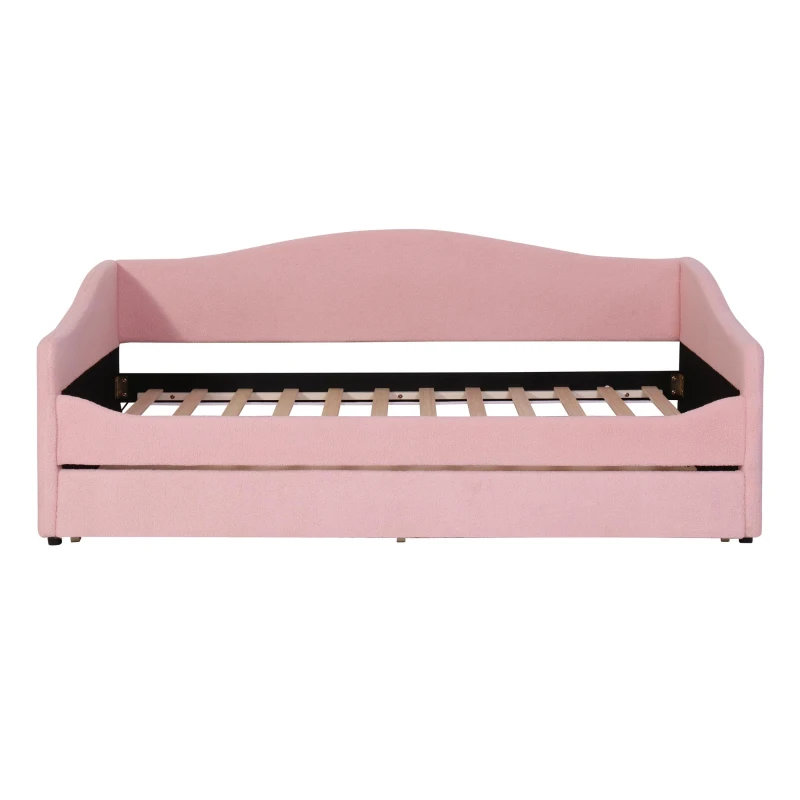 Space-Saving Upholstered Daybed with Twin Size Thurdle, Ideal Sofa Bed for Small Apartments, 79.5" L x 44" W x 33" H, Pink