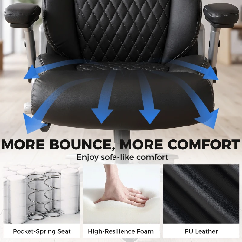 HOMCOM Ergonomic Office Chair with Inflatable Lumbar Support, 600 lbs, Heavy Duty Desk Chair, BIFMA, Headrest, Flip-Up Arms