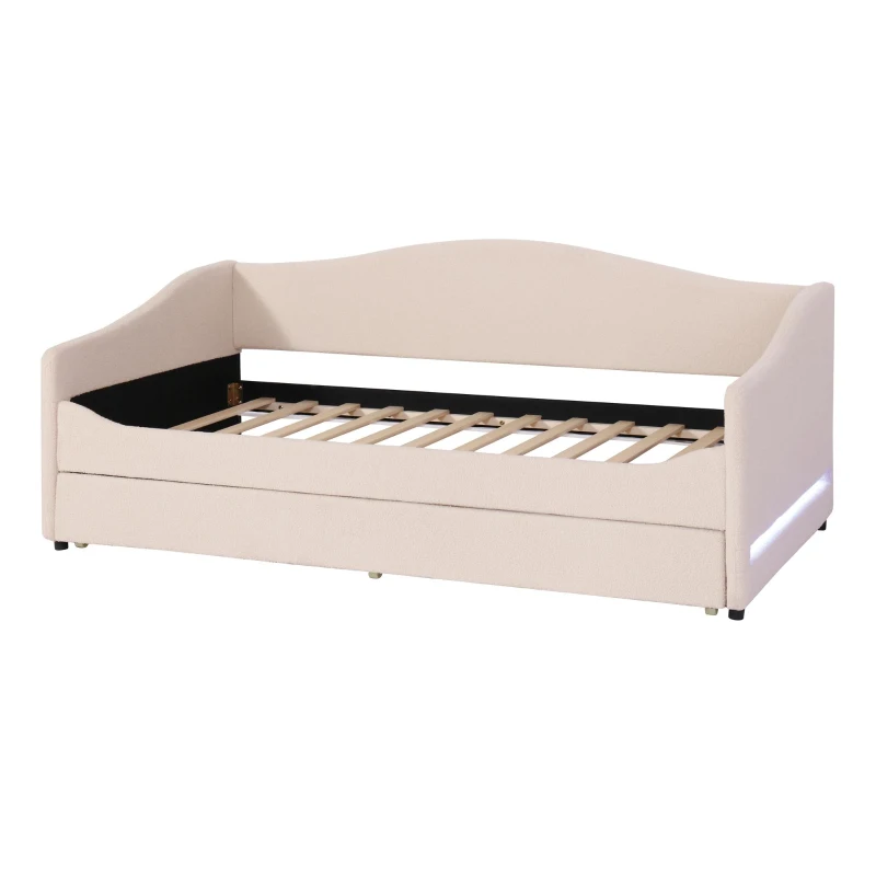 Space-Saving Upholstered Daybed with Twin Size Thurdle, Ideal Sofa Bed for Small Apartments, 79.5" L x 44" W x 33" H, Beige