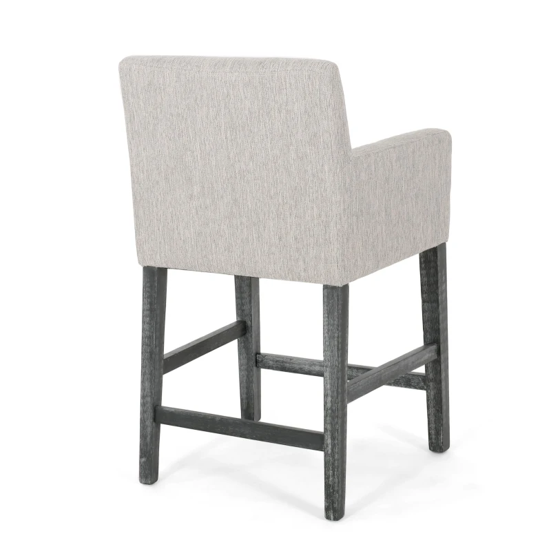 Contemporary Upholstered Counter Stools Set of 2 with Armrests, Soft Rubberwood Bar Stools for Kitchen Island, 24'' L x 23'' W x 39.5'' H, Light Grey
