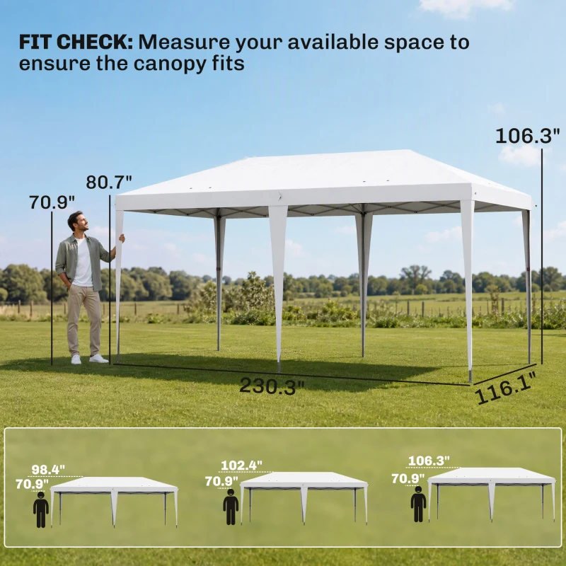 Outsunny 10' x 19.2' Outdoor Gazebo Pop Up Canopy Party Tent with Carrying Bag, White