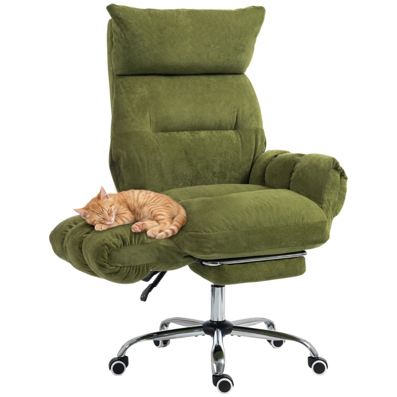 HOMCOM Criss Cross Office Chair with Flip-Up Armrests, Wide Seat, Reclining Cross Legged Desk Chair with Footrest, Green
