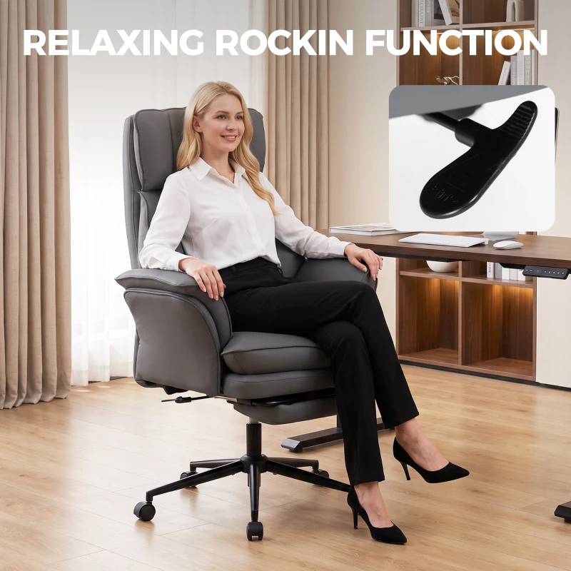 HOMCOM Cross Legged Office Chair w/ Footrest, 396 lbs Reclining Computer Desk Chair w/ High Back, Flip-up Armrests, Dark Gray