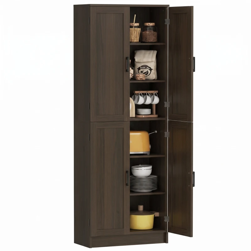 HOMCOM Freestanding Kitchen Pantry, 4-Door Kitchen Pantry Cabinet with Adjustable Shelves and Doors, Brown