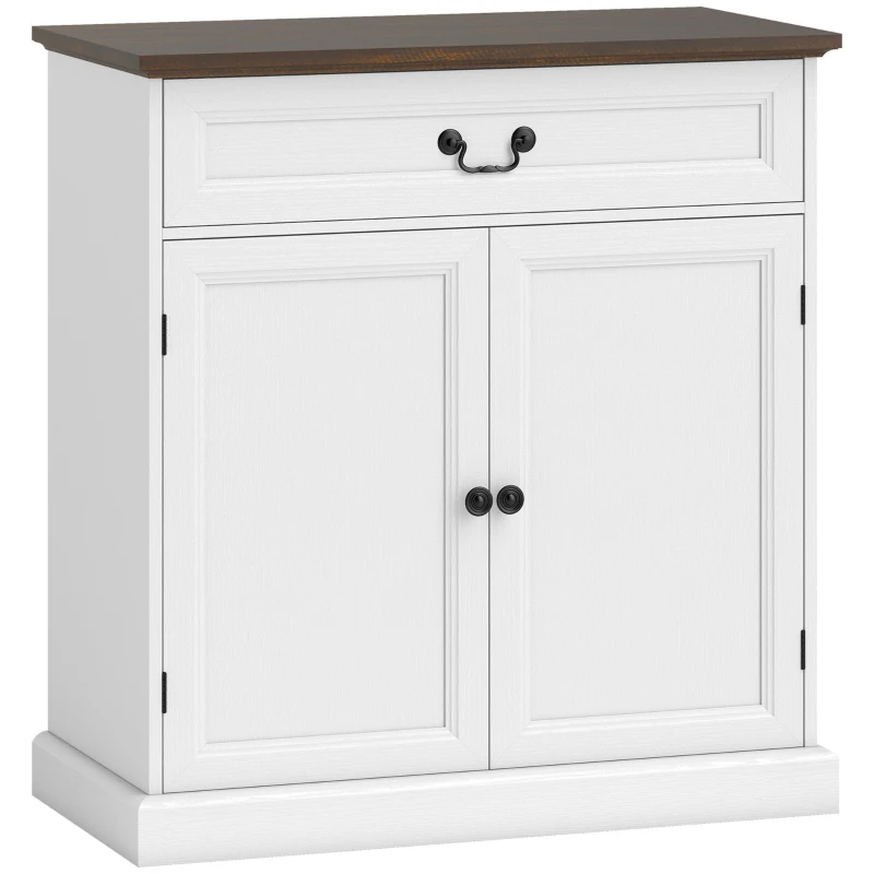 HOMCOM Buffet Cabinet, 32" Farmhouse Sideboard with Thick Top, Quiet Drawer and Adjustable Shelf, White Wood Grain