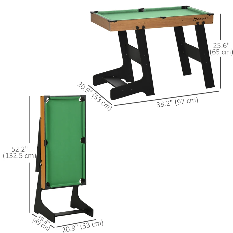 Soozier 38" Mini Pool Table Set Tabletop Billiards Game with Easy Folding for Storage, with Balls, Cues, Chalk, Brush