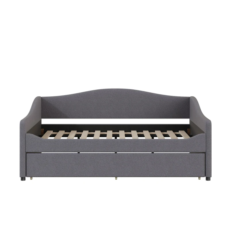 Cozy Full Size Upholstered Daybed with Twin Trundle, Ideal Sofa Bed for Overnight Guests, 79.5" L x 58.5" W x 33" H, Gray