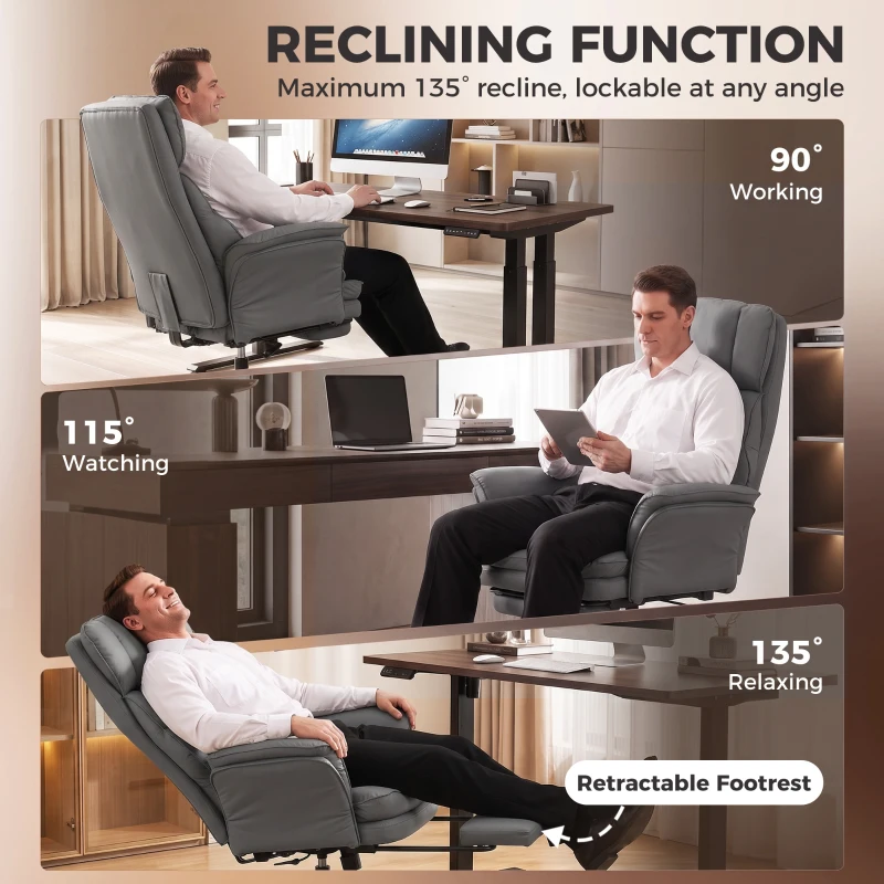 HOMCOM Cross Legged Office Chair w/ Footrest, 396 lbs Reclining Computer Desk Chair w/ High Back, Flip-up Armrests, Dark Gray