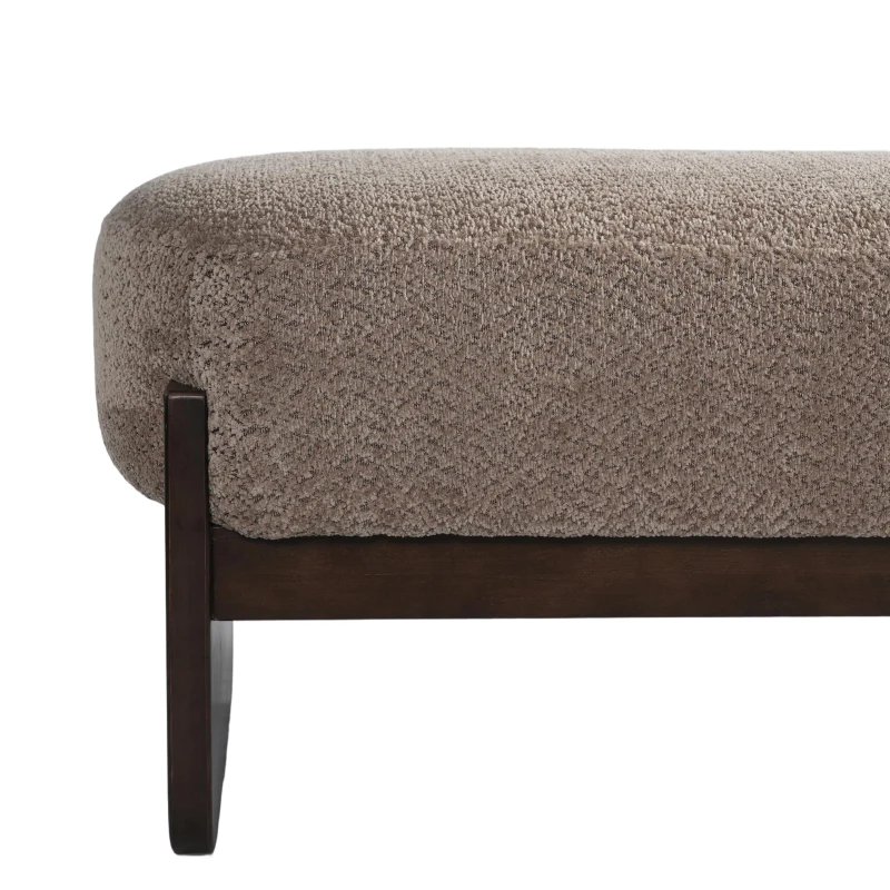 Elegant Bouclé Ottoman Bench with Dark Rubberwood Legs, Soft Rectangular Footrest for Living Room, 64'' L x 18.5'' W x 18.5'' H, Brown