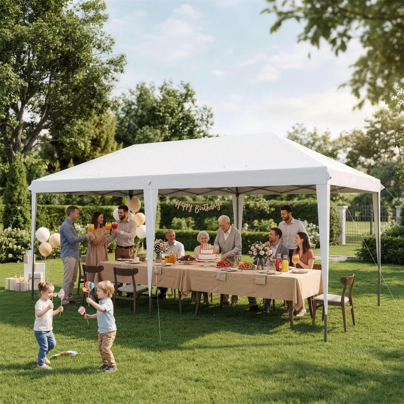 Outsunny 10' x 19.2' Outdoor Gazebo Pop Up Canopy Party Tent with Carrying Bag, White