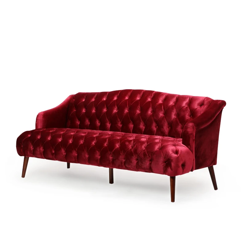 Stylish 3-Seater Sofa with Plush Accents and Smooth Upholstery, Contemporary Couch for Living Rooms, 73" L x 33" W x 32.5" H, Wine Red