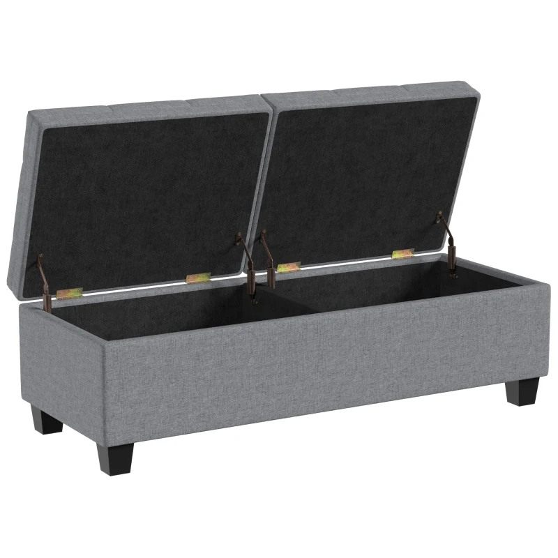 HOMCOM 51.2" Storage Ottoman Bench, End of Bed Bench with 2 Compartments, Dual Lift Lids, Dark Grey