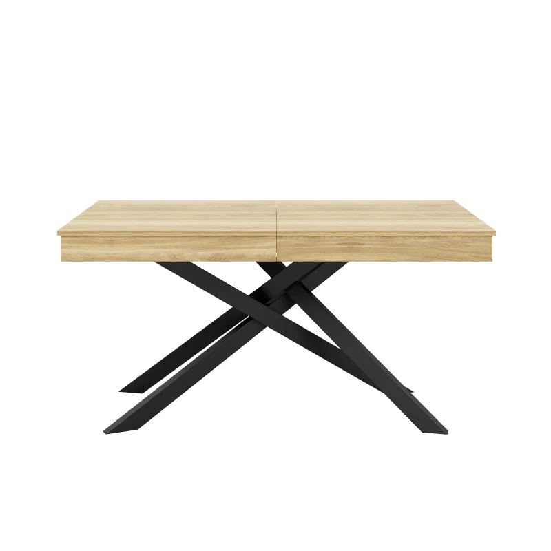 Modern Extendable Dining Table with Metal Cross Legs, Expandable Kitchen Table for Kitchen, 71'' L x 31.5'' W x 30'' H, Oak