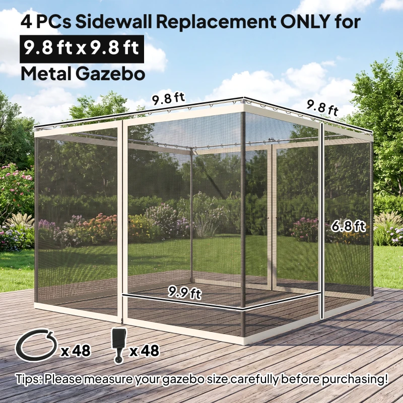 Outsunny Replacement Mesh Sidewall Netting for 10' x 10' Gazebos and Canopy Tents with Zippers, (Sidewall Only) White