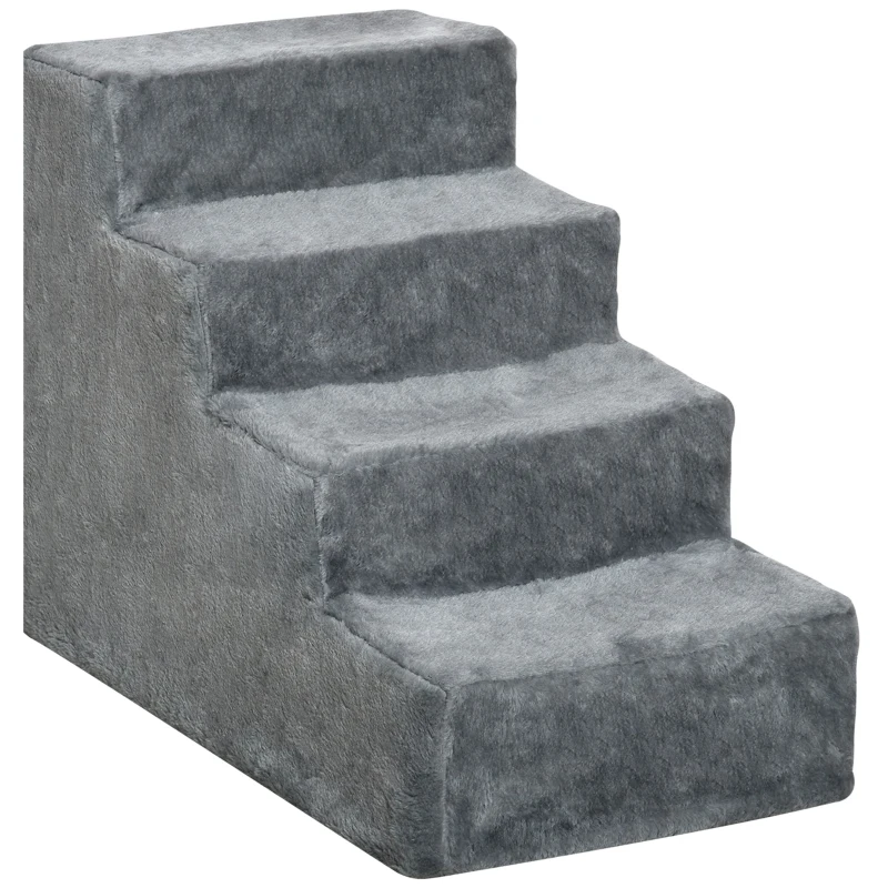 PawHut 4-Step Dog Ramp for Sofa, Bed, and Couch, with Removable Cover, Light Grey