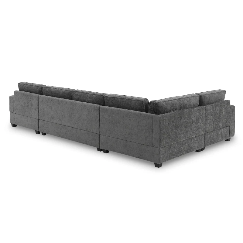 Plush Chenille U-Shaped Sectional Sofa with Cup Holders, Large Deep Seat Couch for Apartment, 117.5'' L x 68'' W x 31'' H, Gray