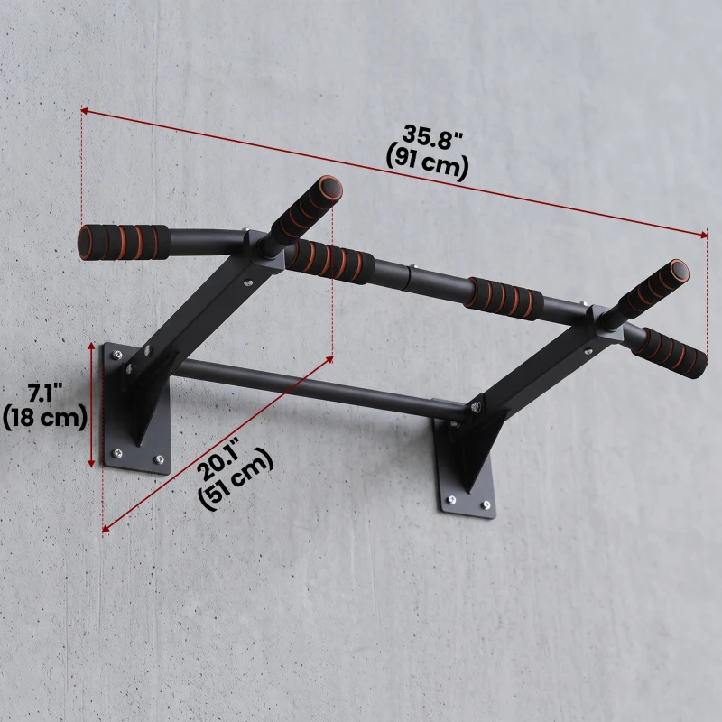 Soozier Pull Up Bar Wall Mount Chin Up Bar, Upper Body Strength Training Station with Non-Slip Foam for Home Gym, Black