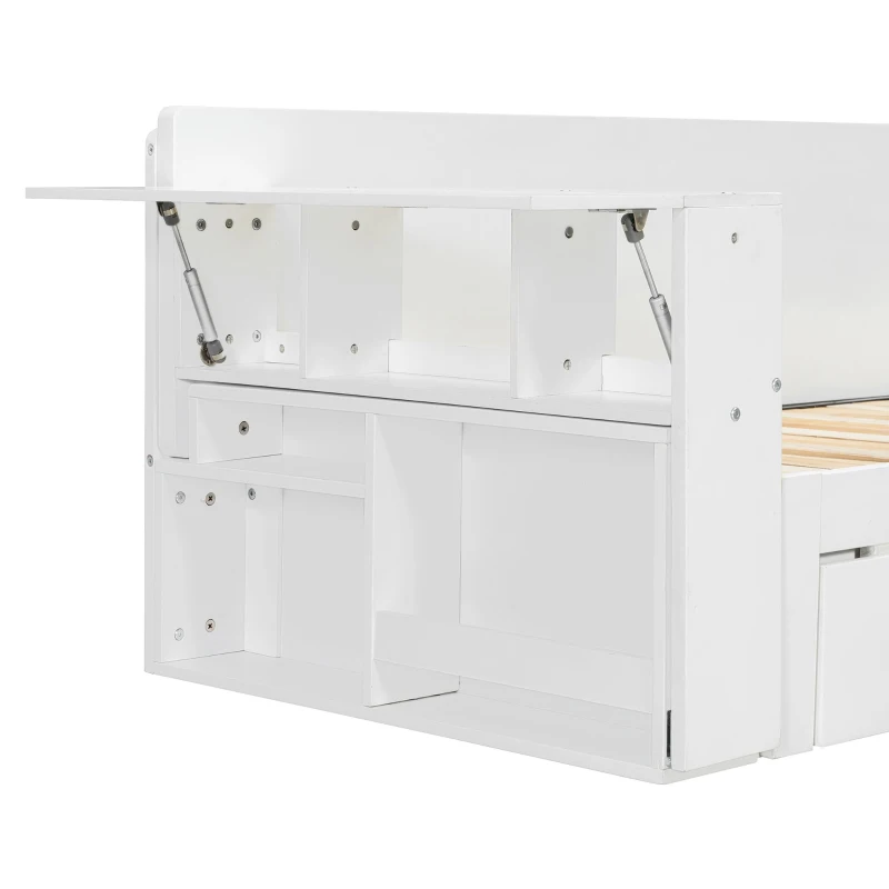 Modern Daybed with Removable Desk and Bottom Drawer, Multi-Functional Sofa Bed for Compact Apartments, 82" L x 71.5" W x 25.5" H, White