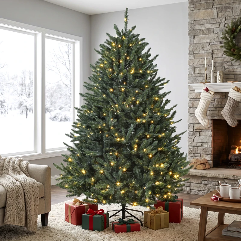 HOMCOM 6ft Prelit Christmas Tree, Colorado Blue Spruce, Easy Plug, Hinged Xmas Tree with Warm White & Multi-Colour LEDs