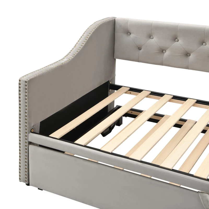 Practical Twin Upholstered Daybed with Pop-Up Trundle, Perfect Sofa Bed for Guest Rooms and Kids Rooms, 82" L x 81.5" W x 33" H, Gray