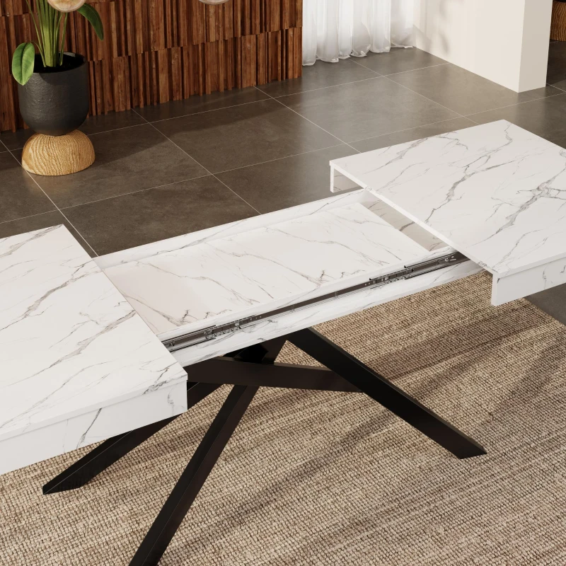 Modern Extendable Dining Table with Metal Cross Legs, Expandable Kitchen Table for Kitchen, 71'' L x 31.5'' W x 30'' H, White