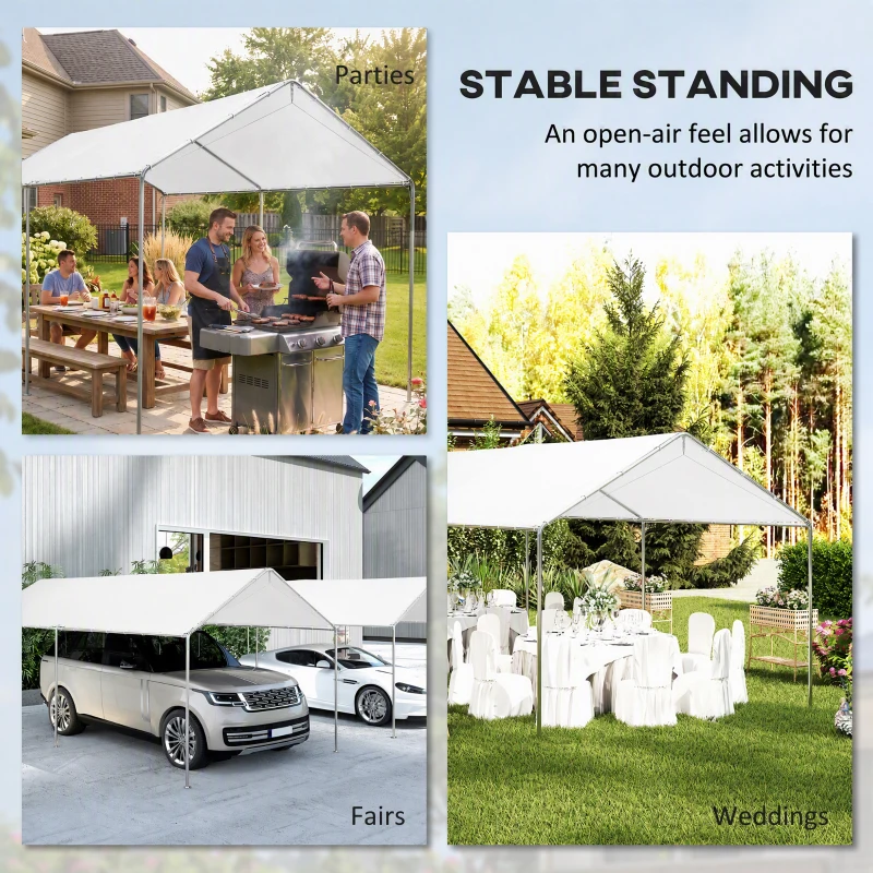 Outsunny 9.6' x 19.5' Carport Heavy Duty Galvanized Car Canopy w/ Included Anchor Kit, 3 Reinforced Steel Cables, White