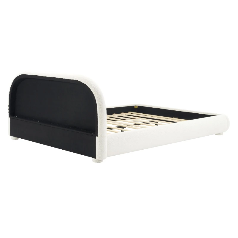 Modern Upholstered Queen Bed Frame with Curved Headboard, Soft Bouclé Platform Bed for Bedroom, 87'' L x 68.5'' W x 33.5'' H, Creamy White