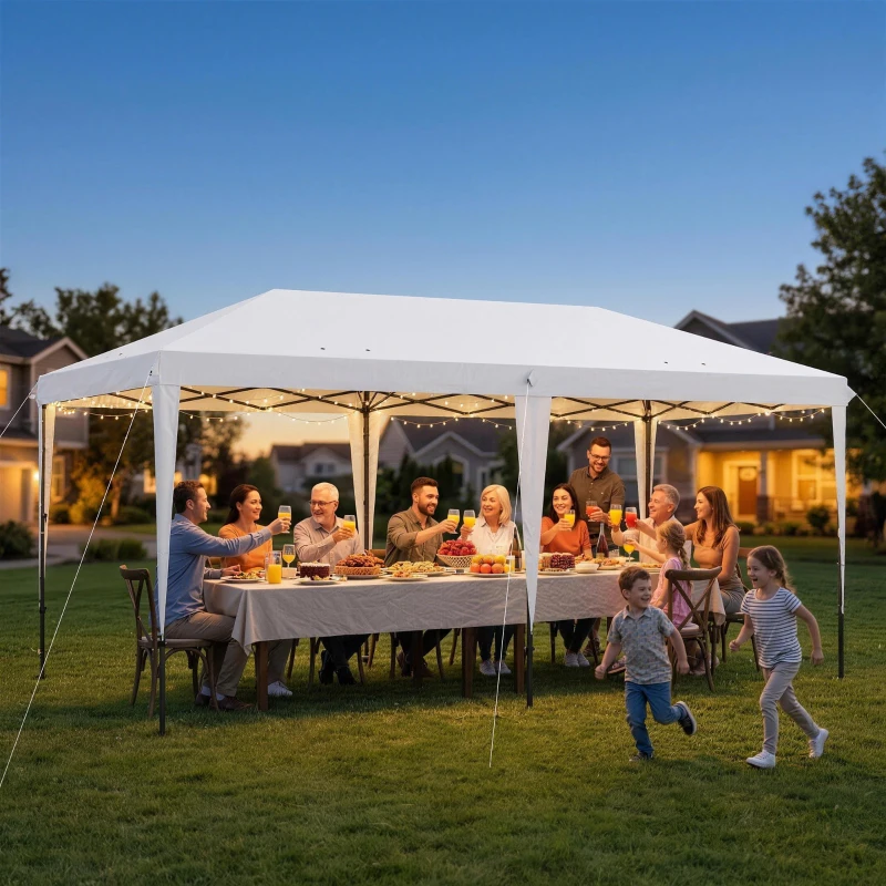 Outsunny 10' x 19.2' Outdoor Gazebo Pop Up Canopy Party Tent with Carrying Bag, White
