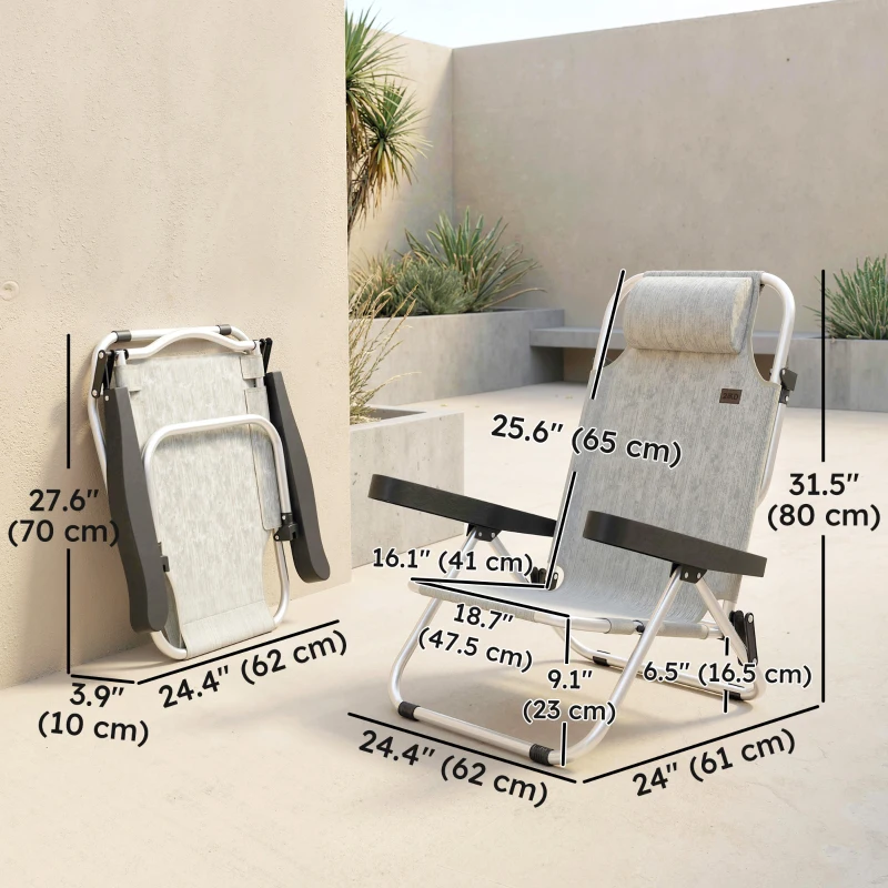 Outsunny Folding Beach Chair Set of 2, Reclining Backpack Beach Camping Chairs with 4-Position Adjustable Backrest