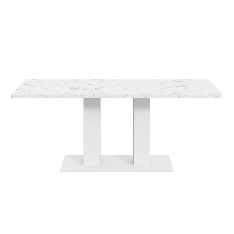 Modern Marble Effect Dining Table with Dual-Pedestal Base, Rectangular Kitchen Table for Kitchen, 71'' L x 27.5'' W x 29.5'' H, White Marble