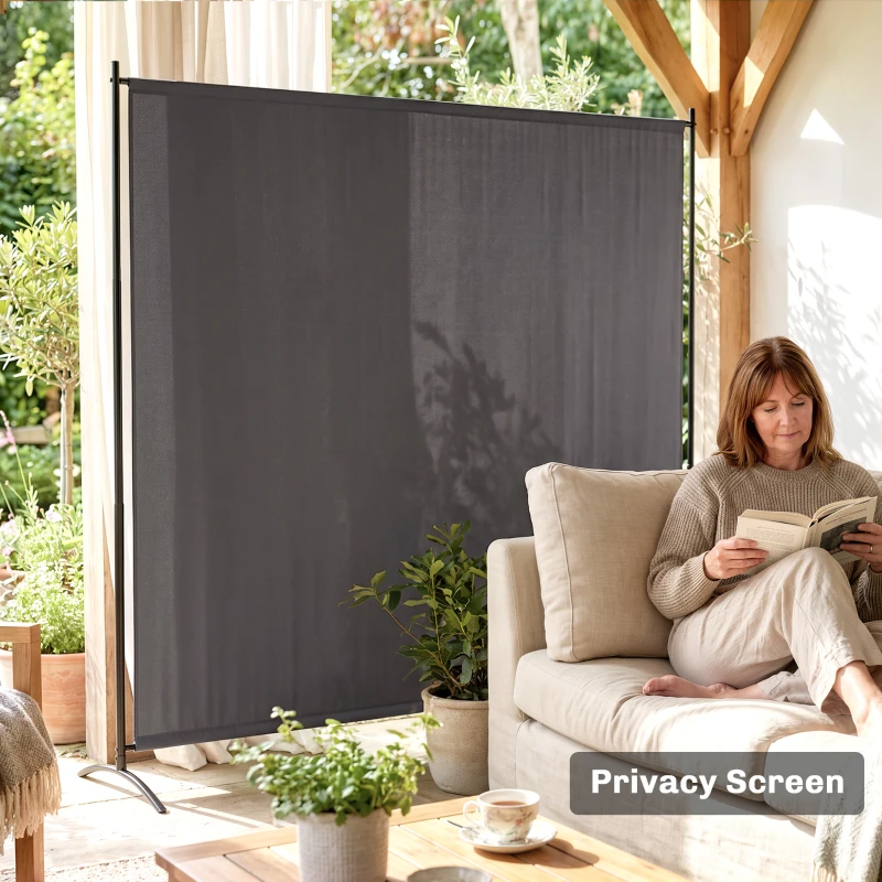 Outsunny Outdoor Privacy Screen, 5.9FT Tall Room Divider with UPF30+ Protection, Freestanding Privacy Panel, Dark Gray