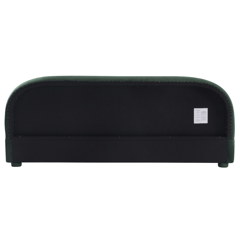 Modern Upholstered King Bed Frame with Curved Headboard, Soft Bouclé Sleeper Bed for Bedroom, 87'' L x 84.5'' W x 33.5'' H, Dark Green