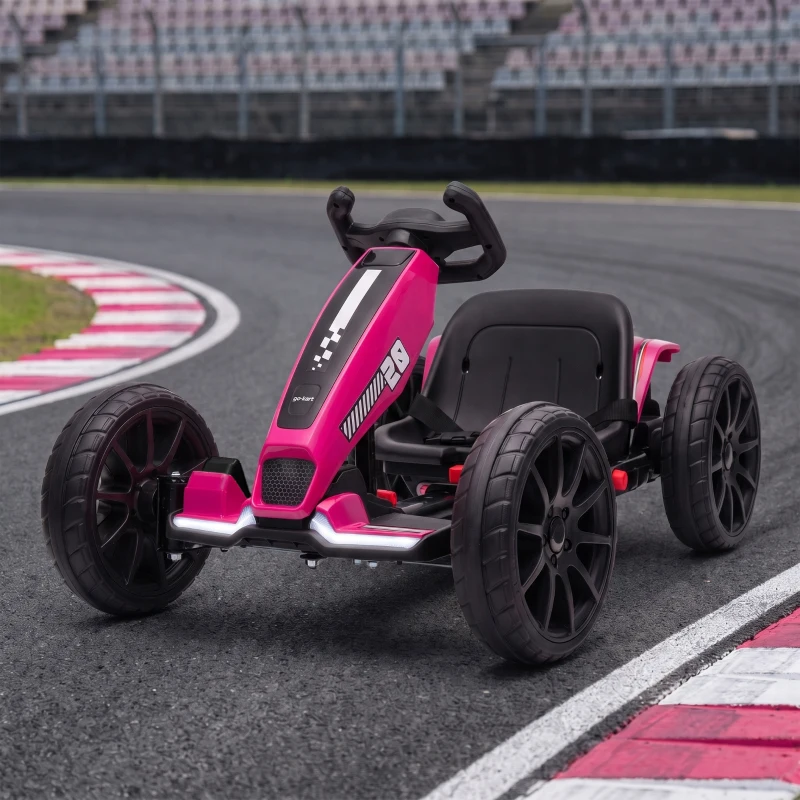 Qaba 12V Electric Go Kart for Kids with Dual Motors, Adjustable Seat, Soft Start, LED Lights, EVA Wheels, for Age 3-6, Pink