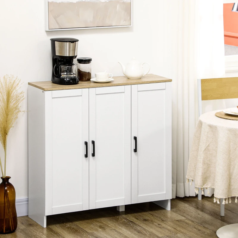 HOMCOM Modern Sideboard Cabinet with Adjustable Shelves, 3 Doors for Modern Kitchen & Dining Room, Ideal for Homeowners, White