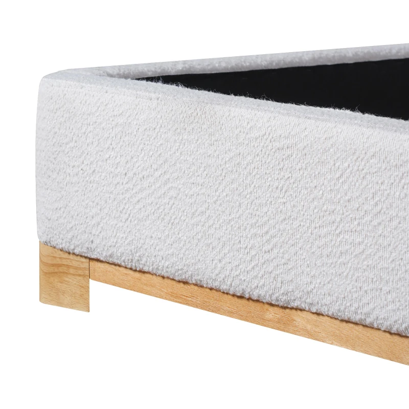 Modern Low-Profile King Bed Frame with Curved Headboard, Soft Bouclé Sleeper Bed for Bedroom, 87'' L x 81.5'' W x 40'' H, White
