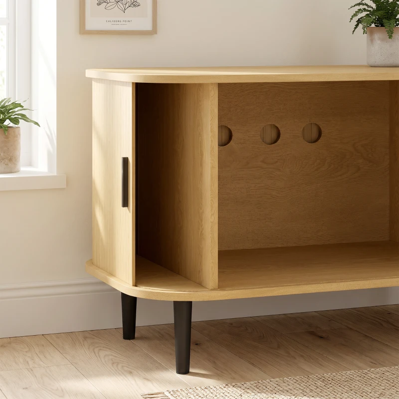 PawHut Cat Litter Box Enclosure with Sliding Door, Litter Mat, Modern Cat House, TV Stand, Side End Table for Living Room