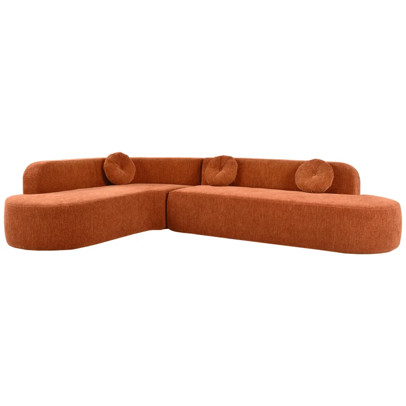 Modern-Style Sectional Sofa with Curved Corner Design, Perfect Modular Sofa for Family Gatherings, 122" L x 86" W x 27.5" H, Orange