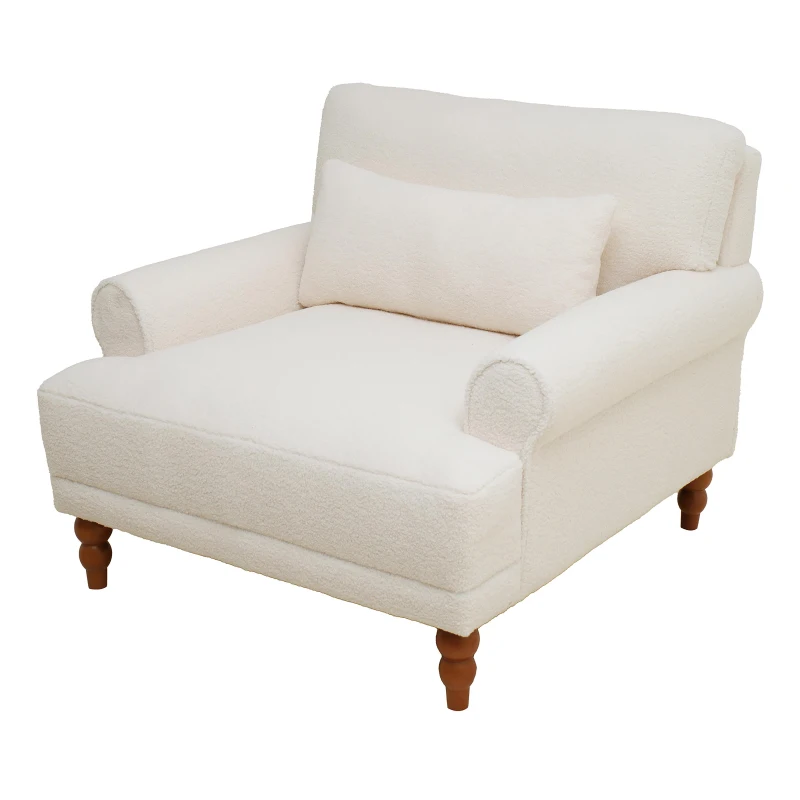 Luxurious Accent Chair with Circular Armrests and Ergonomic Lumbar Support, Cozy Lounger for Living Rooms, 36.5" L x 37.5" W x 32.5" H, Beige