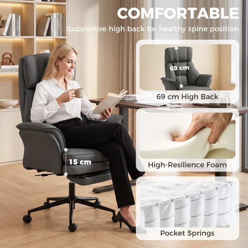 HOMCOM Cross Legged Office Chair w/ Footrest, 396 lbs Reclining Computer Desk Chair w/ High Back, Flip-up Armrests, Dark Gray