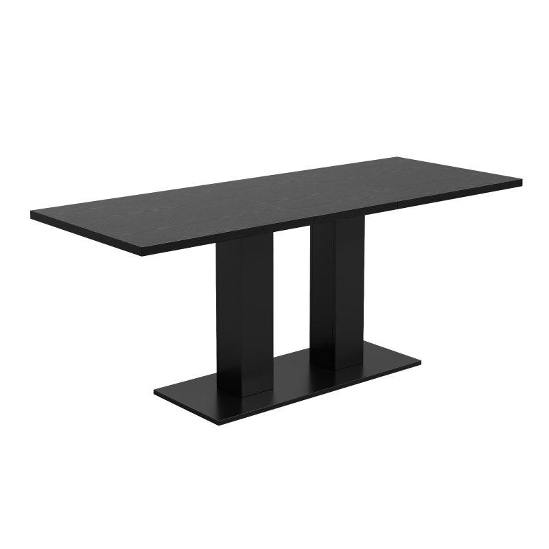 Modern Marble Effect Dining Table with Dual-Pedestal Base, Rectangular Kitchen Table for Kitchen, 71'' L x 27.5'' W x 29.5'' H, Black