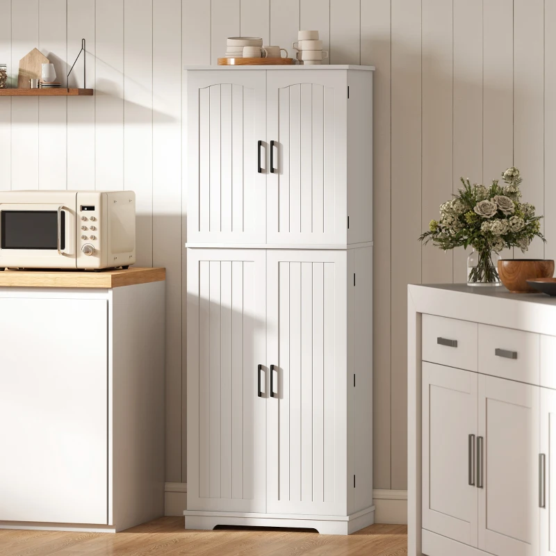 HOMCOM Tall Pantry Cabinet, 64" Storage Cabinet with Adjustable Shelves and 8 Door Spice Racks for Kitchen, Dining Room, White