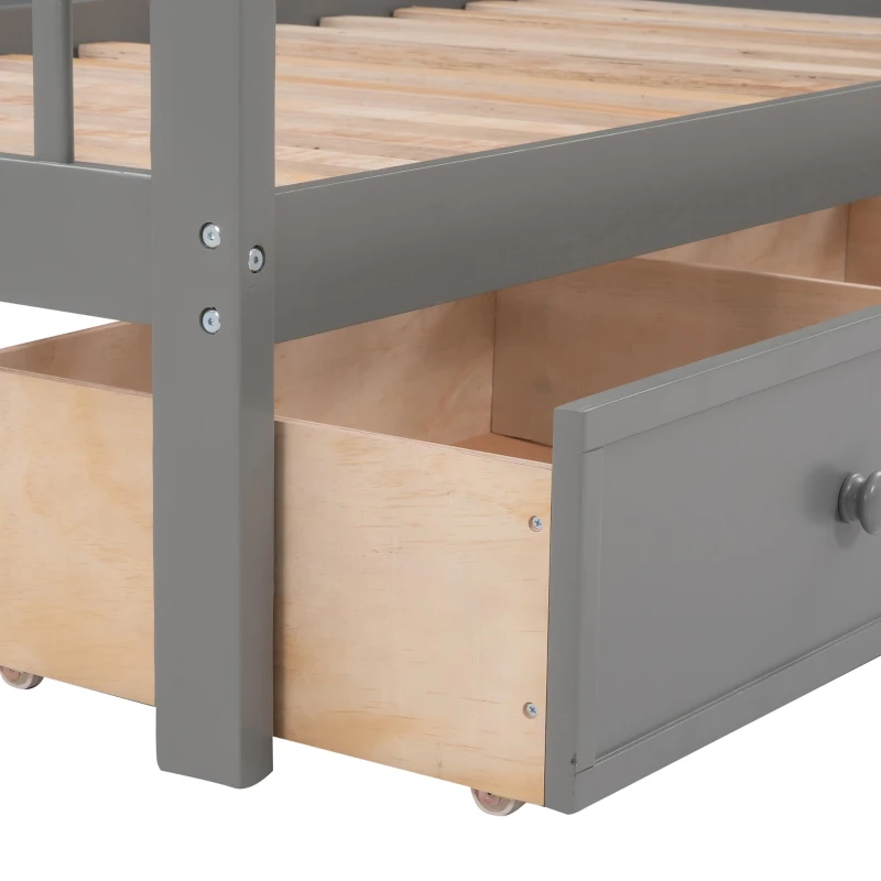 Practical Twin-Over-Twin Bunk Bed with Staircase Storage, Ideal Convertible Bunk Bed for Dorms, Children Bedrooms, 94" L x 42.5" W x 62" H, Gray